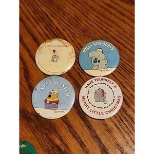 SANDRA BOYNTON Button Pin Lot Hippo Holidays Furry Christmas Happy Winter Merry